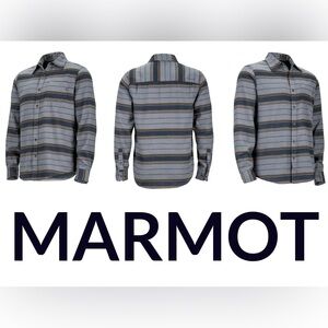 Marmot Men’s Striped Blue Brown Button-Up Shirt Outdoor  Flannel Style M NEW